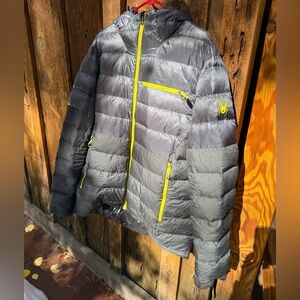 Spyder Black Hooded Jacket with Neon Yellow Trim, Size L